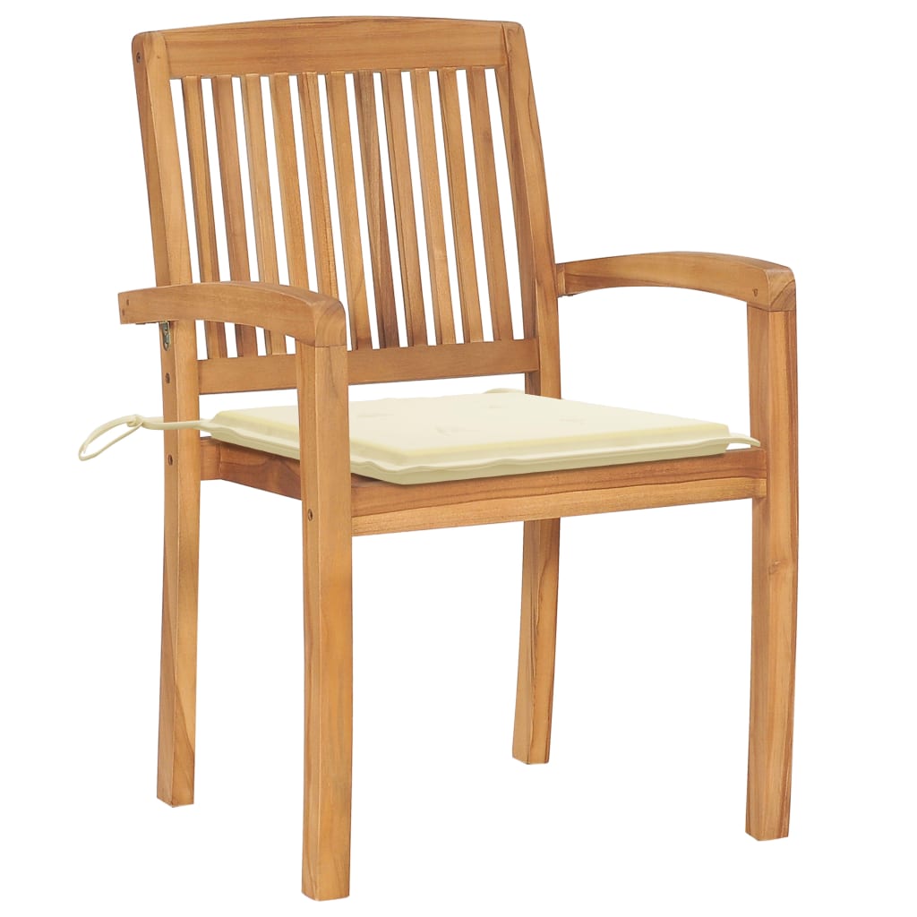 Stacking Patio Chairs with Cushions 6 pcs Solid Teak Wood