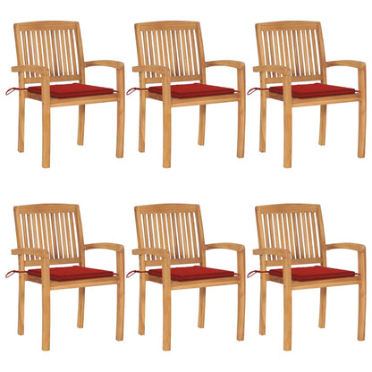 Stacking Patio Chairs with Cushions 6 pcs Solid Teak Wood