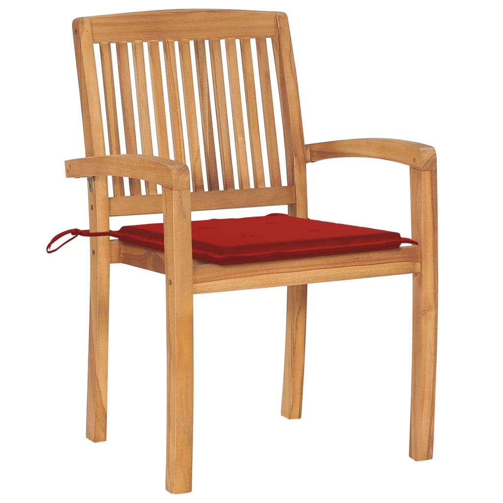 Stacking Patio Chairs with Cushions 6 pcs Solid Teak Wood