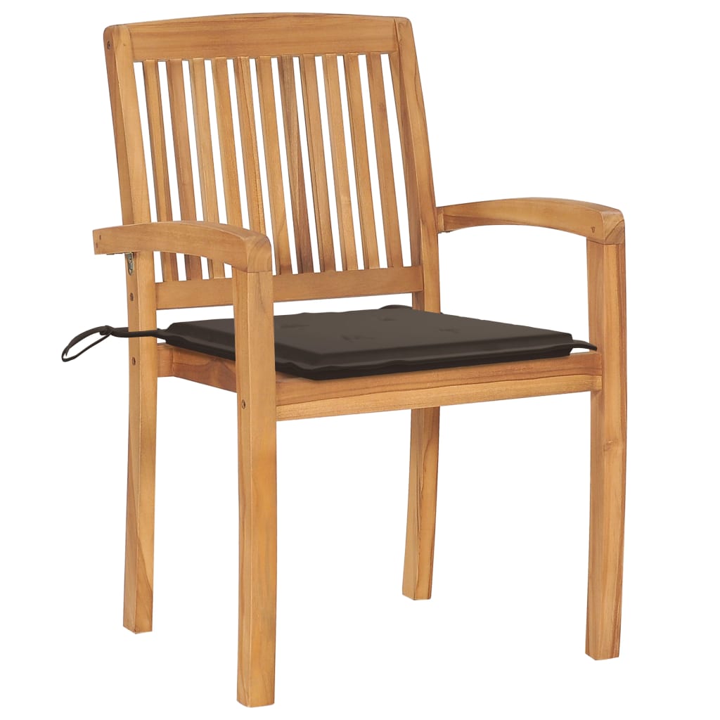 Stacking Patio Chairs with Cushions 6 pcs Solid Teak Wood