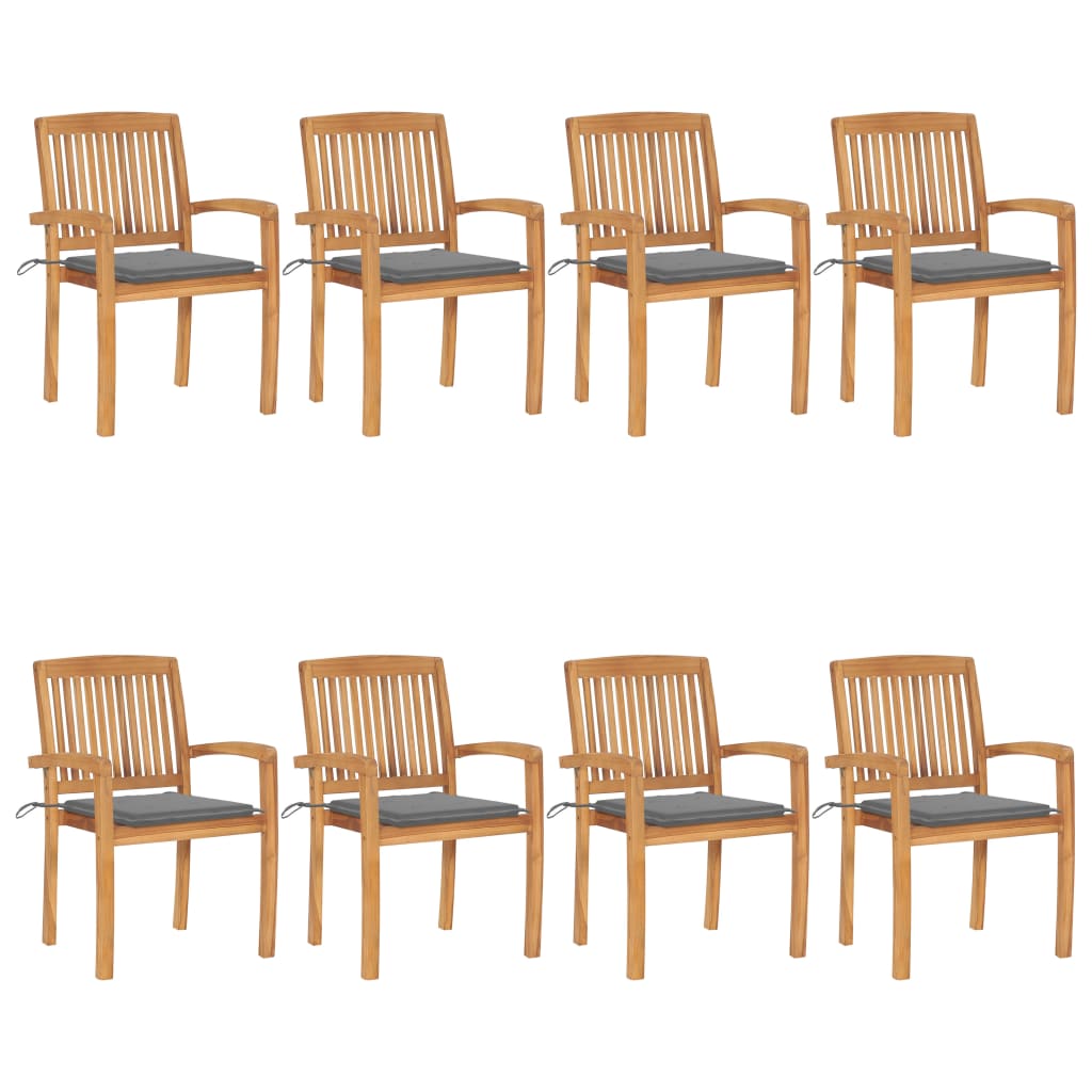 Garden Chair Set of 8 Brown, Grey Teak Wood, Polyester