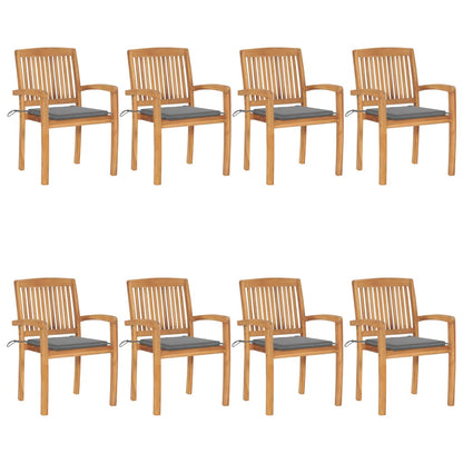 Garden Chair Set of 8 Brown, Grey Teak Wood, Polyester