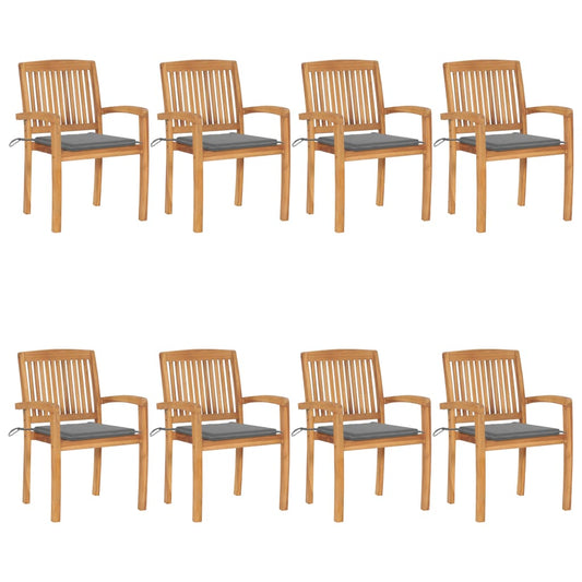Garden Chair Set of 8 Brown, Grey Teak Wood, Polyester