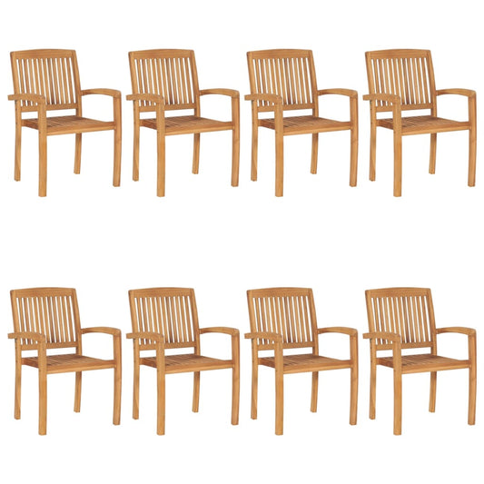 Garden Chair Set of 8 Brown, Grey Teak Wood, Polyester