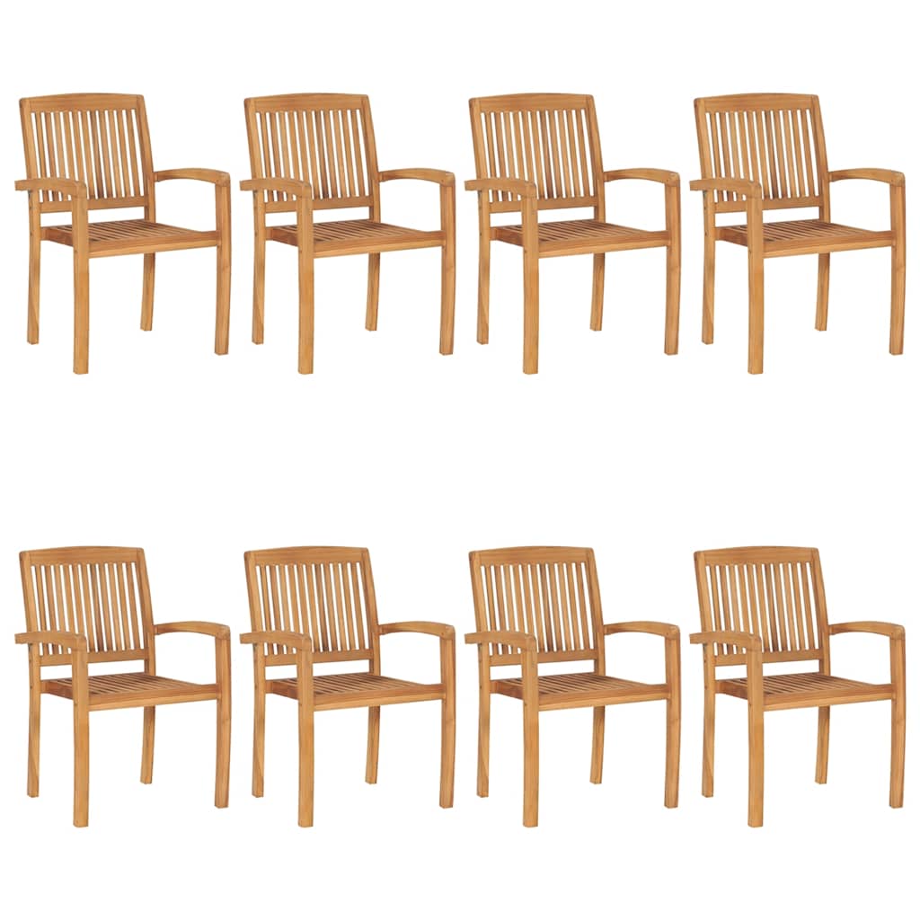 Stacking Patio Chairs with Cushions 8 pcs Solid Teak Wood