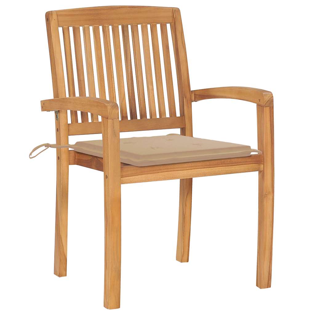 Stacking Patio Chairs with Cushions 8 pcs Solid Teak Wood