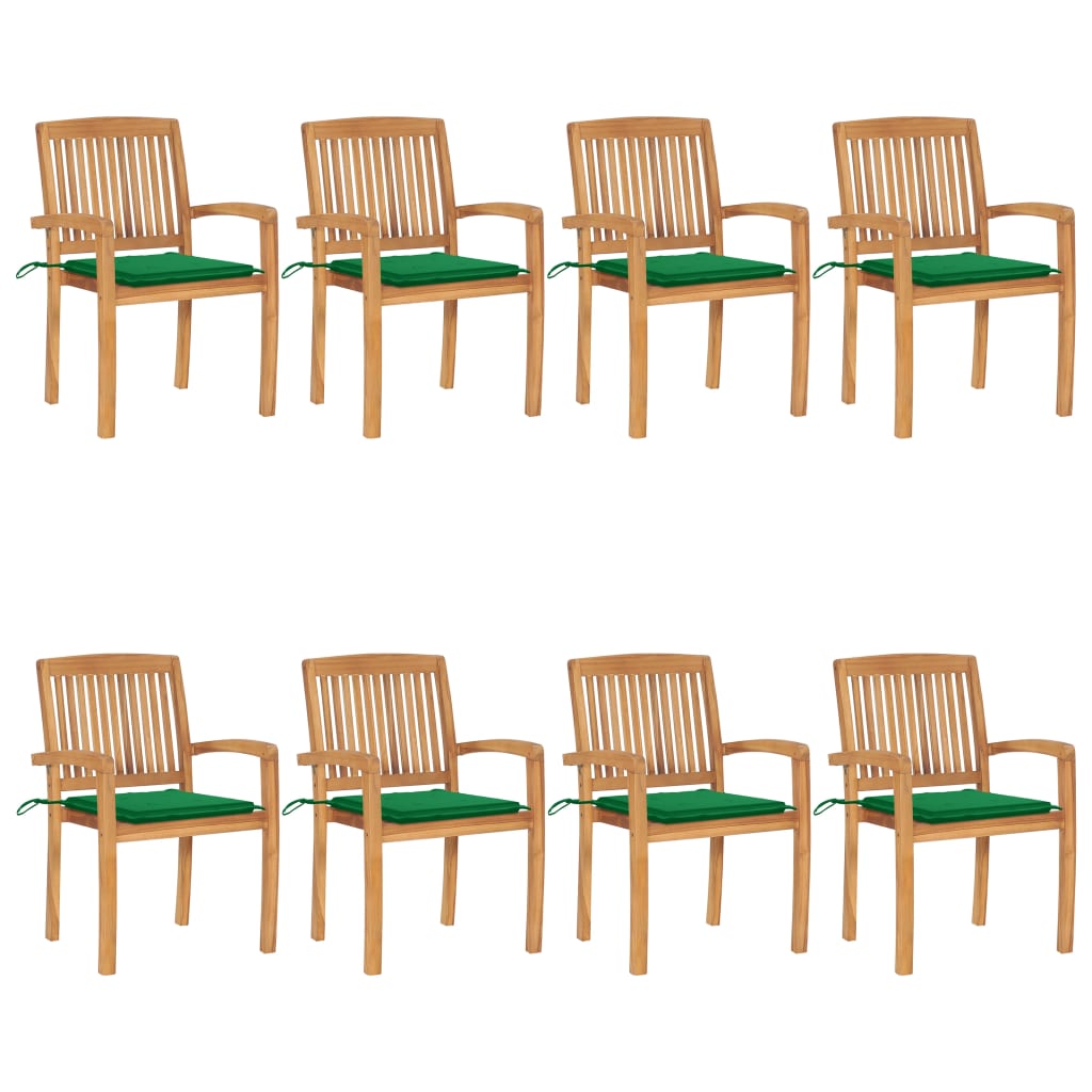 Stacking Patio Chairs with Cushions 8 pcs Solid Teak Wood