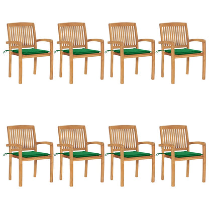 Stacking Patio Chairs with Cushions 8 pcs Solid Teak Wood