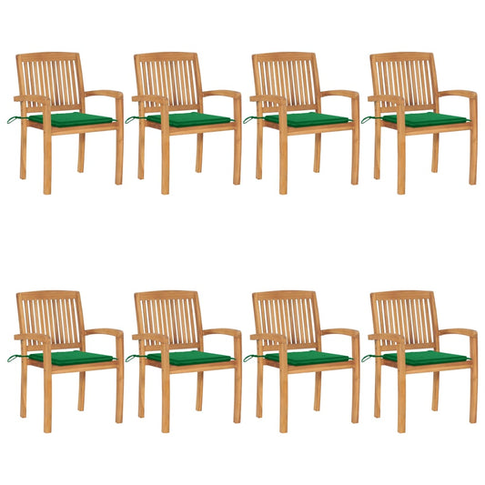 Stacking Patio Chairs with Cushions 8 pcs Solid Teak Wood