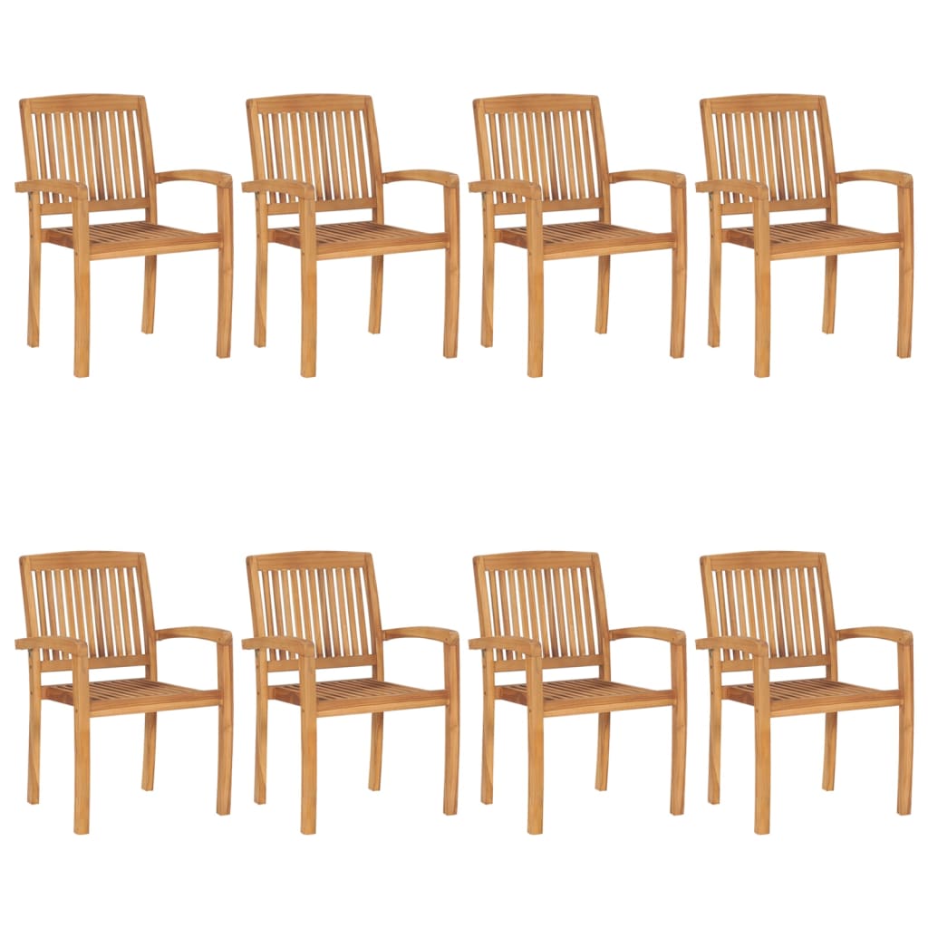 Stacking Patio Chairs with Cushions 8 pcs Solid Teak Wood
