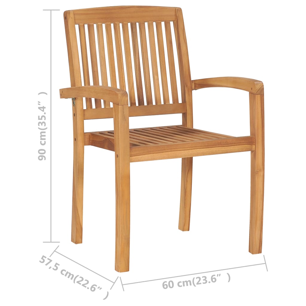 Stacking Patio Chairs with Cushions 8 pcs Solid Teak Wood