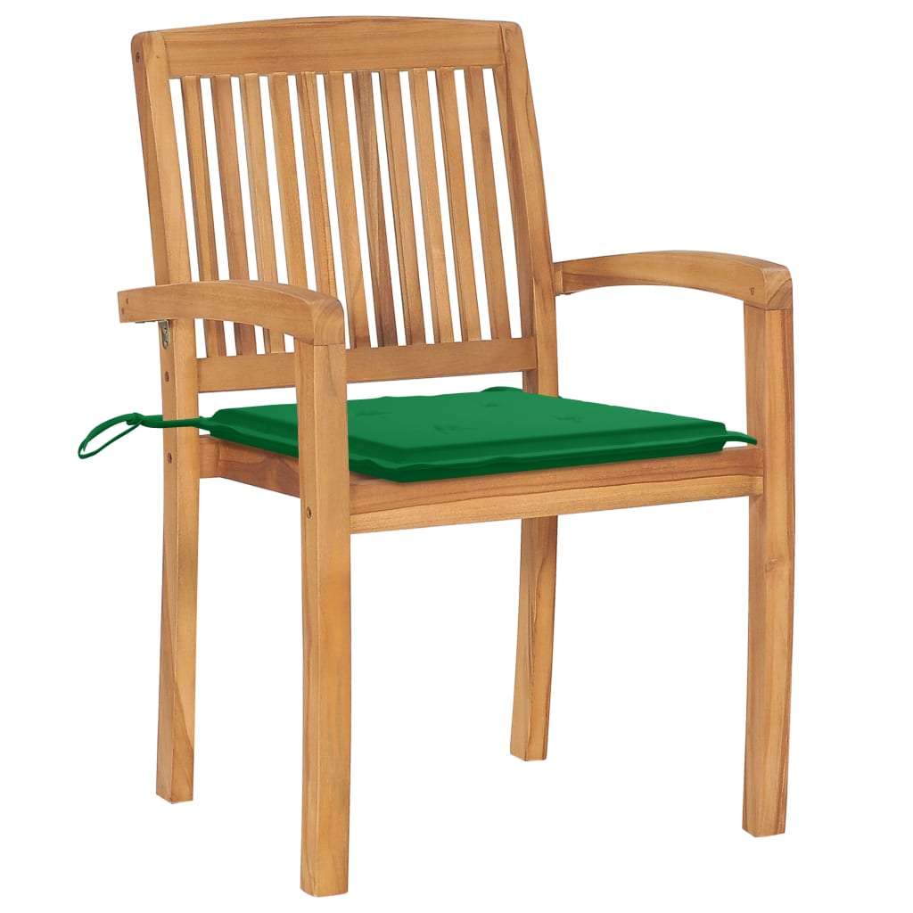 Stacking Patio Chairs with Cushions 8 pcs Solid Teak Wood