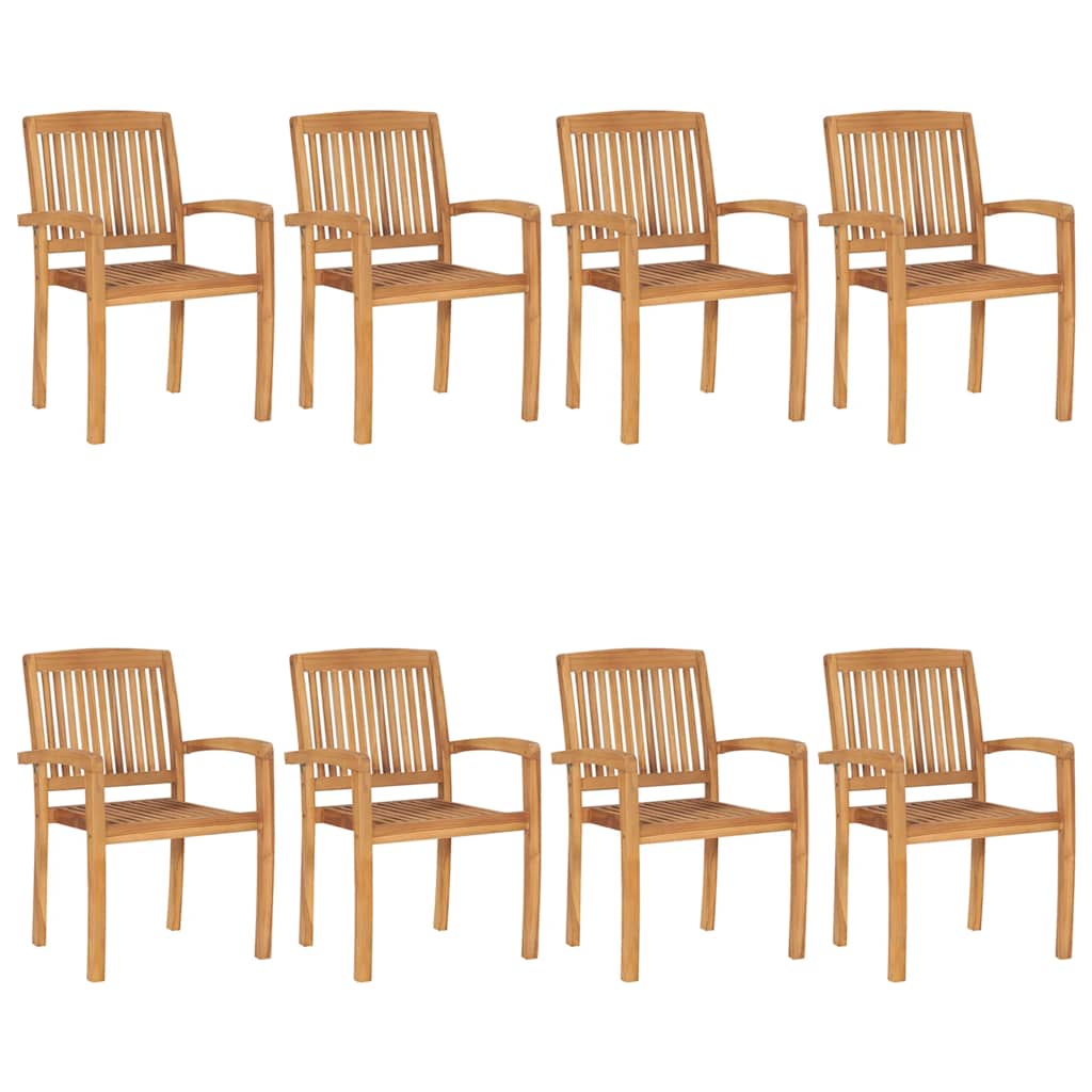 Stacking Patio Chairs with Cushions 8 pcs Solid Teak Wood