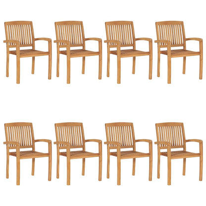 Stacking Patio Chairs with Cushions 8 pcs Solid Teak Wood