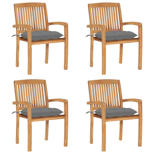 Stacking Patio Chairs with Cushions 4 pcs Solid Teak Wood