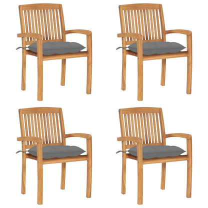 Stacking Patio Chairs with Cushions 4 pcs Solid Teak Wood