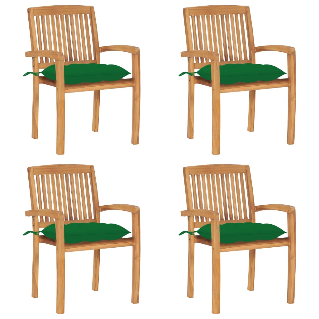 Stacking Patio Chairs with Cushions 4 pcs Solid Teak Wood