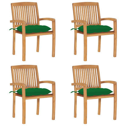 Stacking Patio Chairs with Cushions 4 pcs Solid Teak Wood