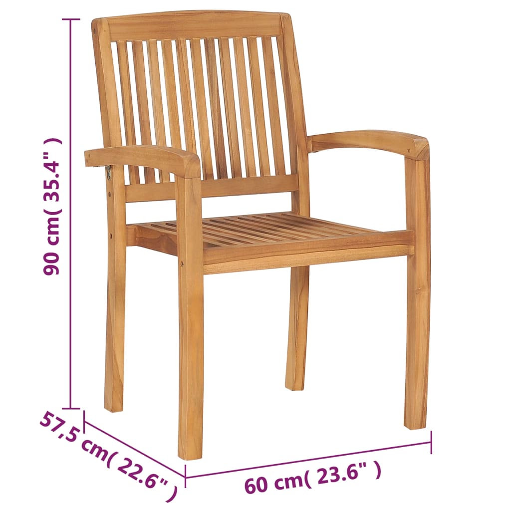 Stacking Patio Chairs with Cushions 4 pcs Solid Teak Wood