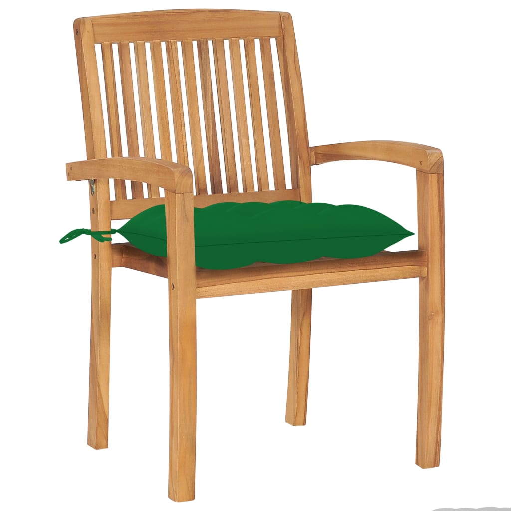 Stacking Patio Chairs with Cushions 4 pcs Solid Teak Wood