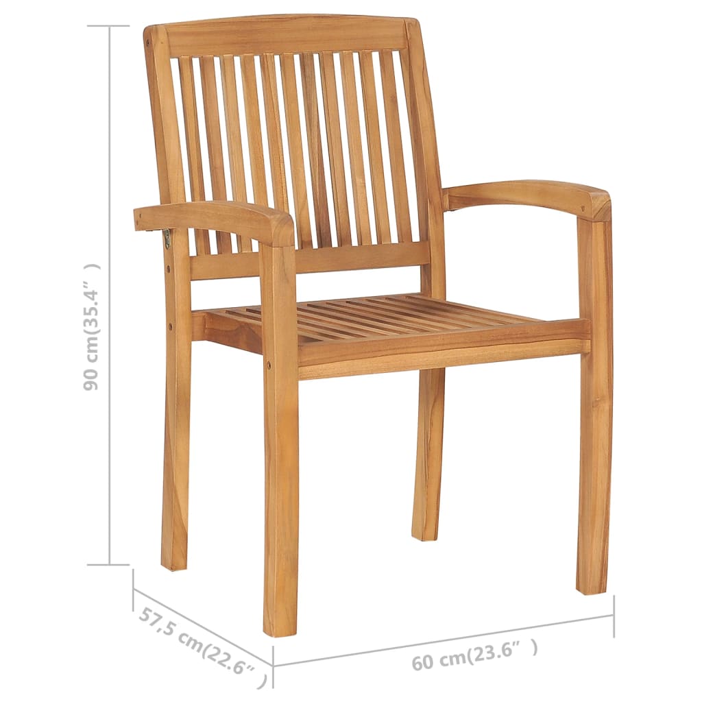 Patio Chair Set of 6 Natural Teak, Green Solid Teak Wood, Polyester