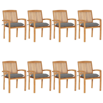 Stacking Patio Chairs with Cushions 8 pcs Solid Teak Wood