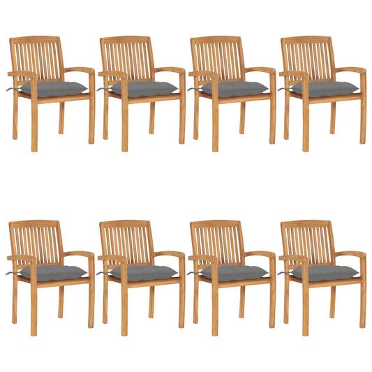 Stacking Patio Chairs with Cushions 8 pcs Solid Teak Wood