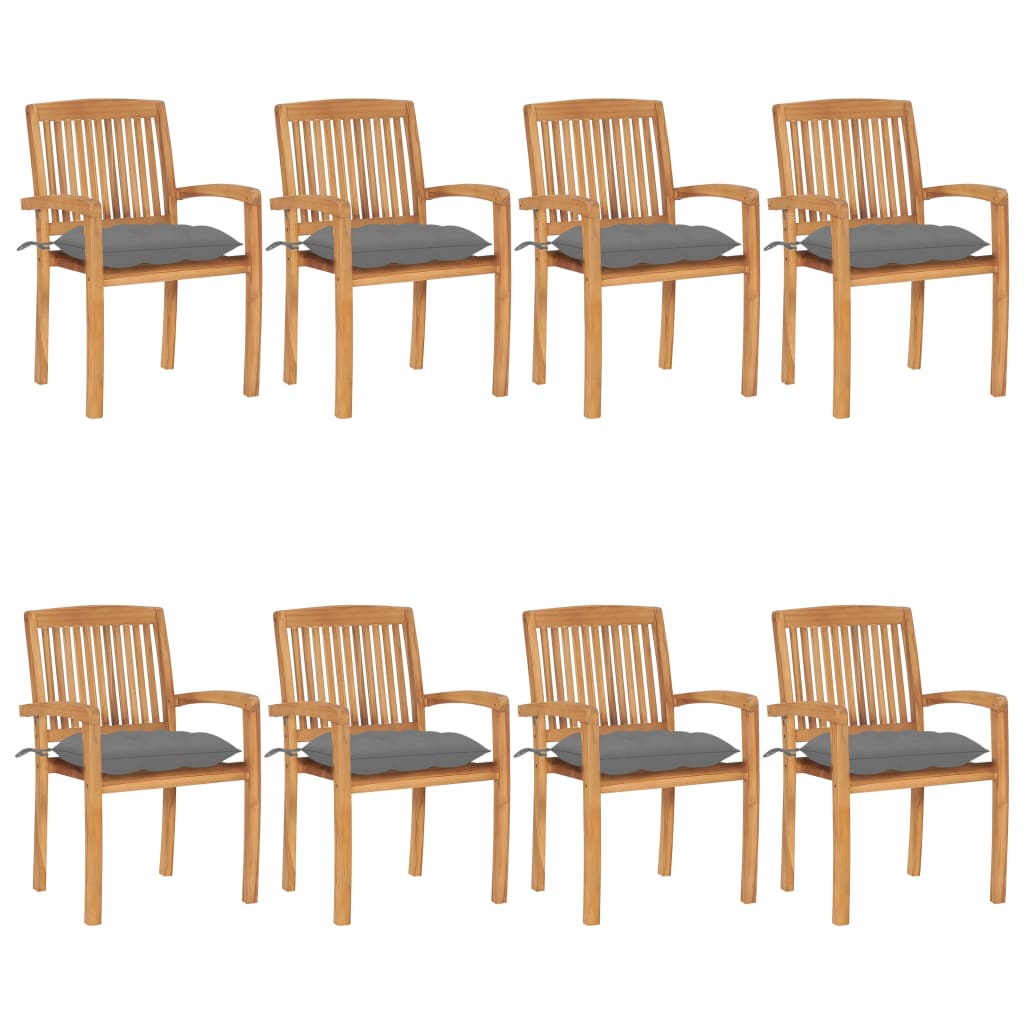 Stacking Patio Chairs with Cushions 8 pcs Solid Teak Wood