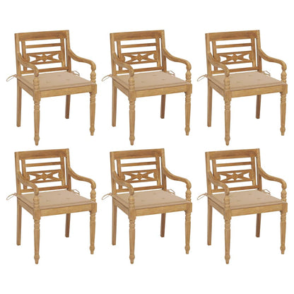 Batavia Chair Set of 6 Teak Wood, Beige Fine sanded teak hardwood
