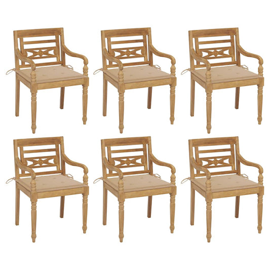 Batavia Chair Set of 6 Teak Wood, Beige Fine sanded teak hardwood