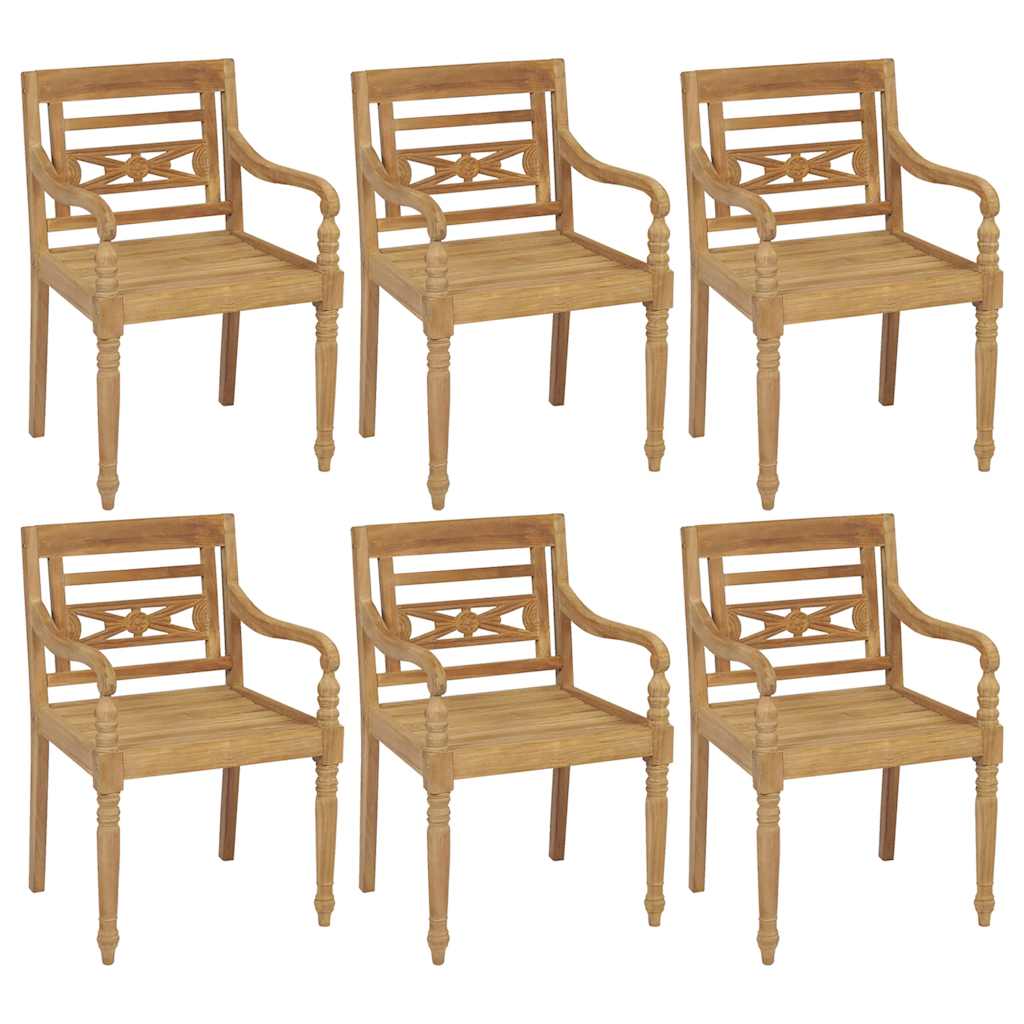 Batavia Chair Set of 6 Teak Wood, Beige Fine sanded teak hardwood