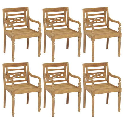 Batavia Chair Set of 6 Teak Wood, Beige Fine sanded teak hardwood