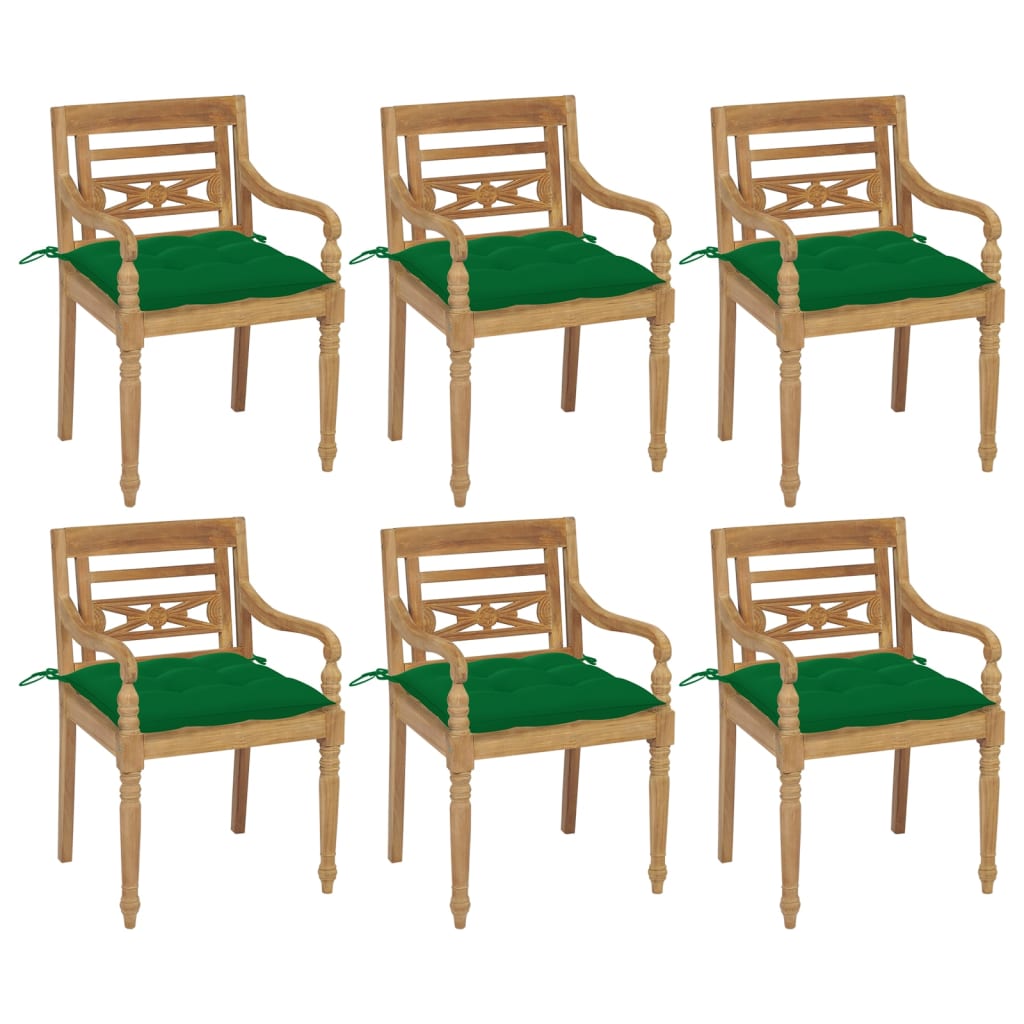 Batavia Chairs with Cushions 6 pcs Solid Teak Wood
