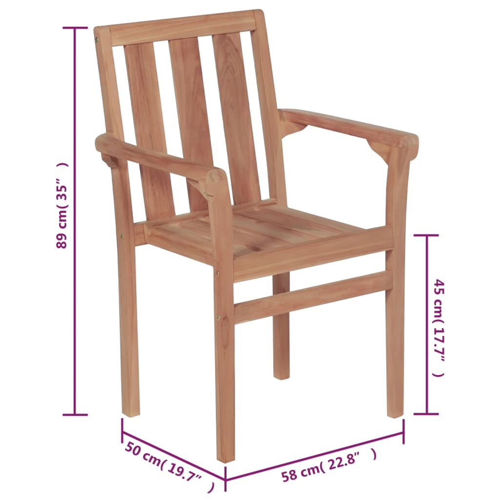 Stackable Chair Set of 4 Warm Brown Fine sanded teak wood