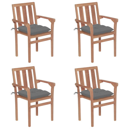 Stackable Chair Set of 4 Teak with Grey Cushions