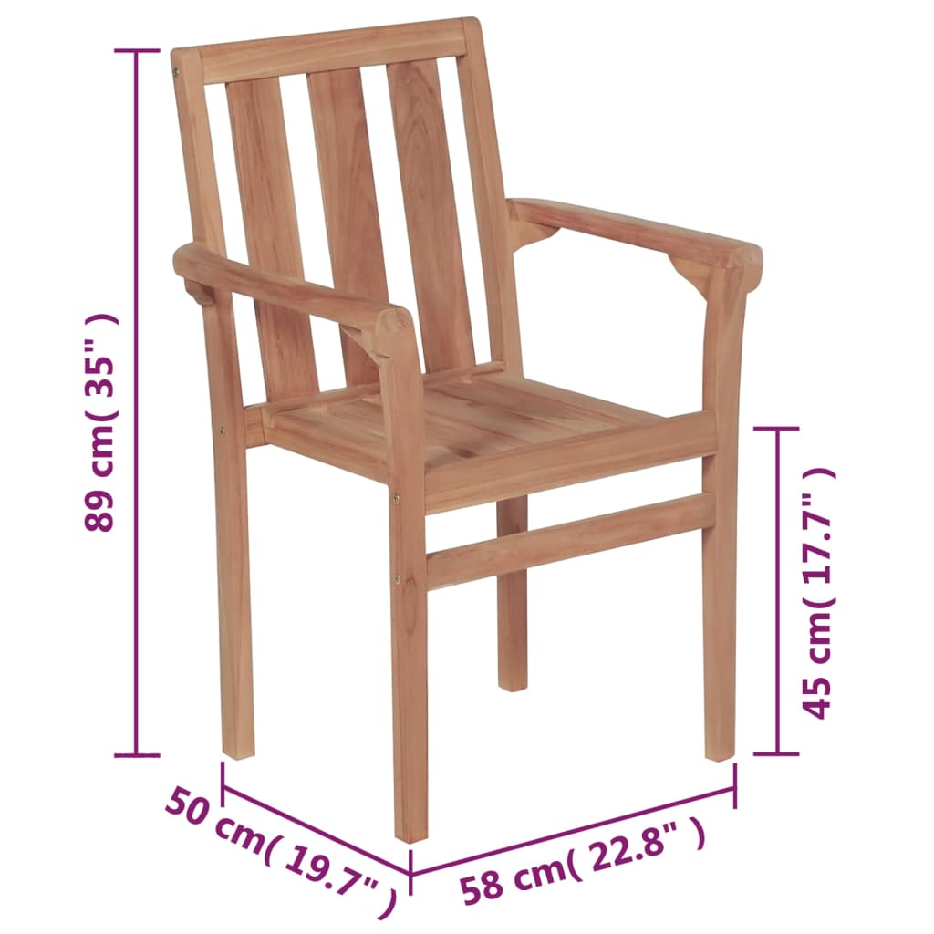 Stackable Chair Set of 4 Teak with Grey Cushions