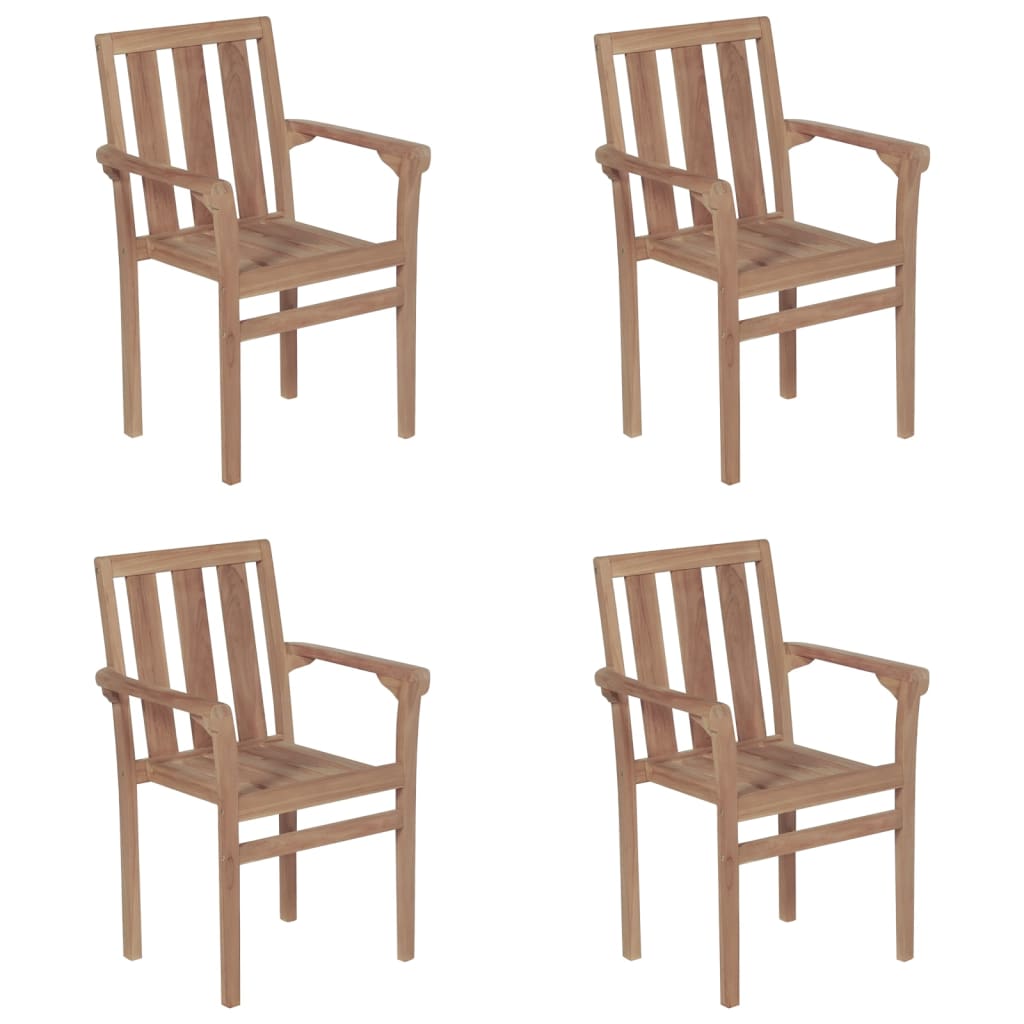 Stackable Chair Set of 4 Teak with Grey Cushions