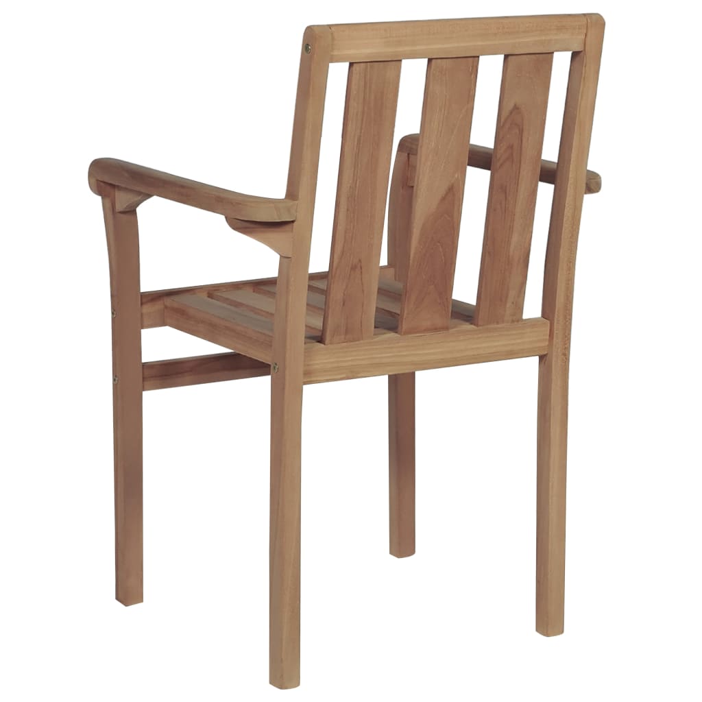 Stackable Chair Set of 4 Teak with Grey Cushions