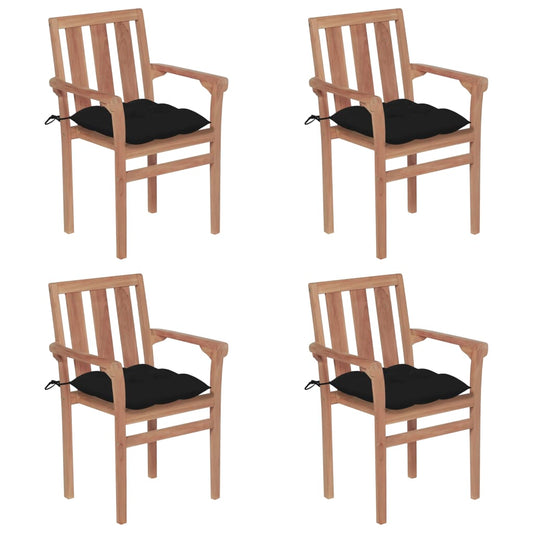 Stackable Patio Chairs with Cushions 4 pcs Solid Teak Wood