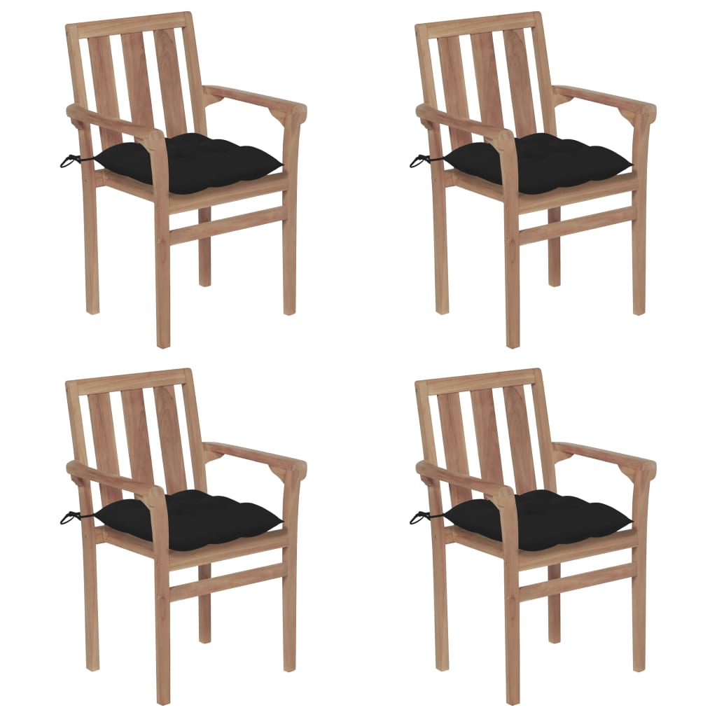 Stackable Patio Chairs with Cushions 4 pcs Solid Teak Wood