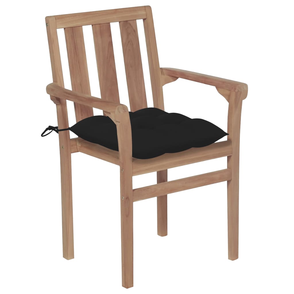 Stackable Patio Chairs with Cushions 4 pcs Solid Teak Wood
