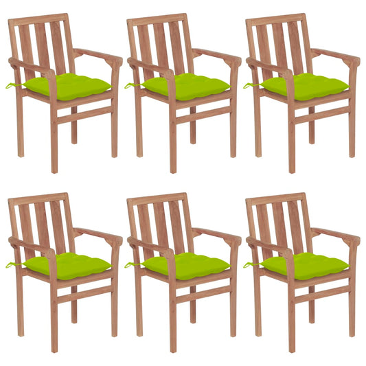 Stackable Patio Chairs with Cushions 6 pcs Solid Teak Wood