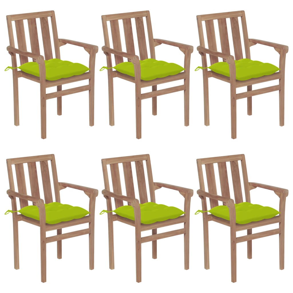 Stackable Patio Chairs with Cushions 6 pcs Solid Teak Wood