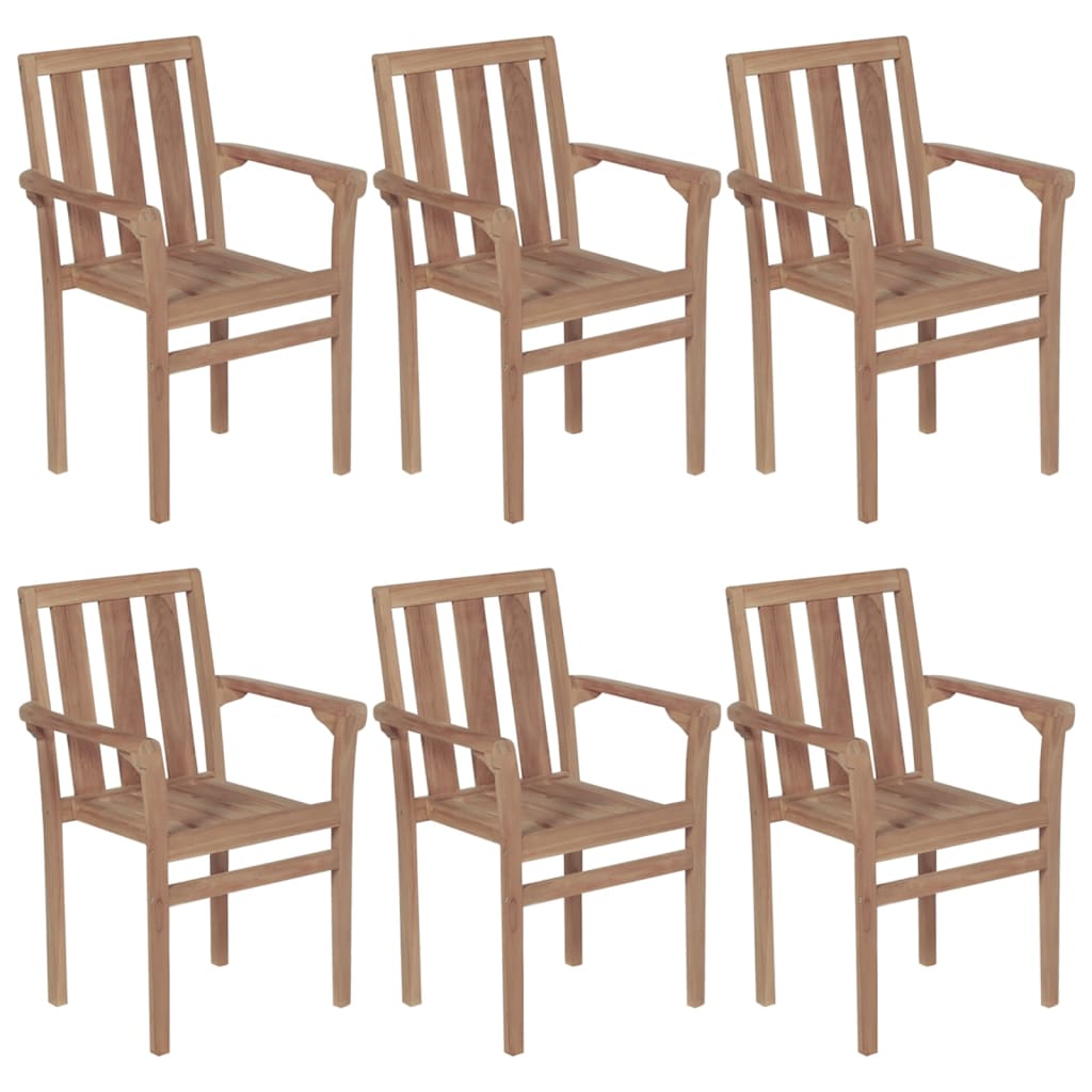 Stackable Patio Chairs with Cushions 6 pcs Solid Teak Wood