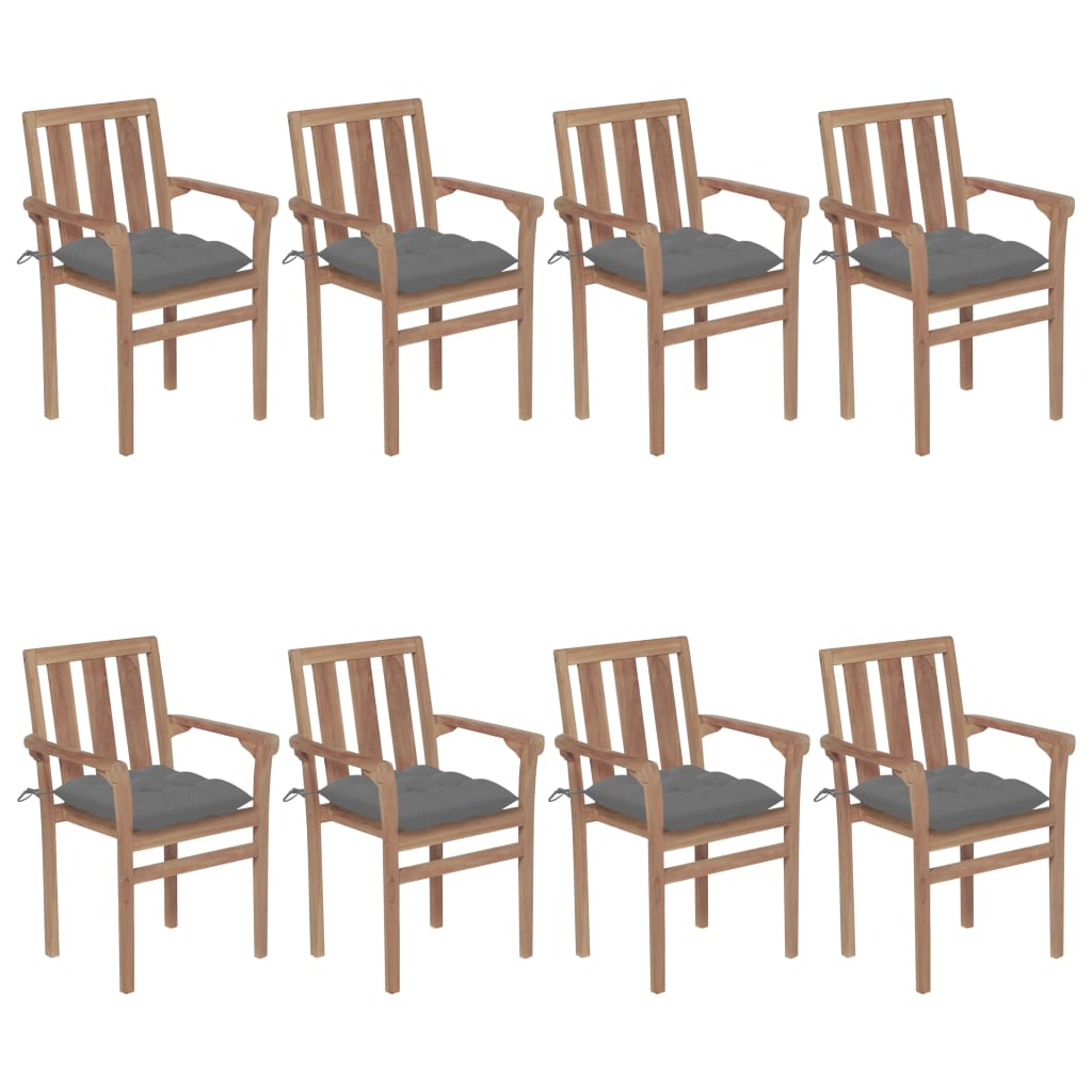Stackable Chair Set of 8 Warm Teak Solid Teak wood, 100% polyester
