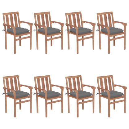 Stackable Chair Set of 8 Warm Teak Solid Teak wood, 100% polyester
