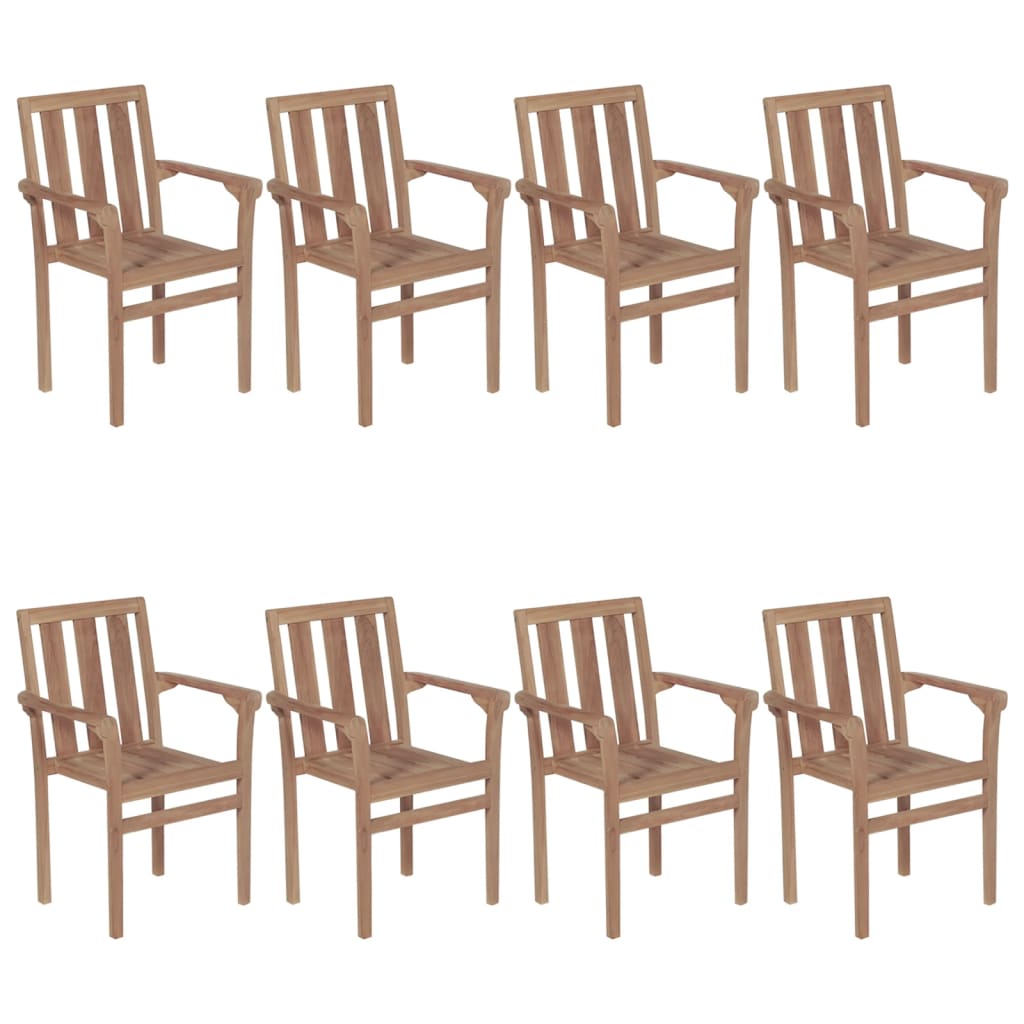 Stackable Chair Set of 8 Warm Teak Solid Teak wood, 100% polyester