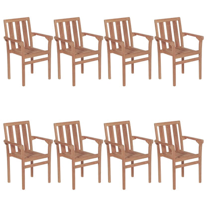Stackable Chair Set of 8 Warm Teak Solid Teak wood, 100% polyester