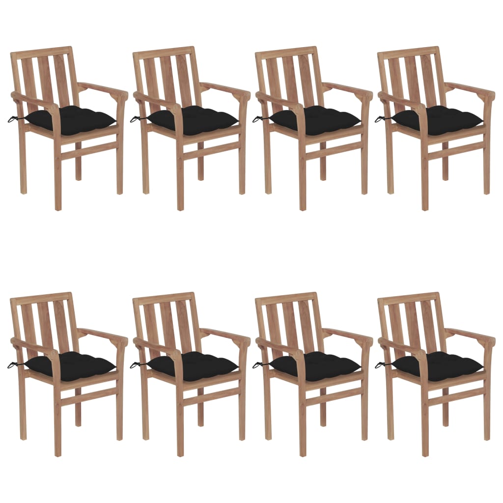 Stackable Patio Chairs with Cushions 8 pcs Solid Teak Wood