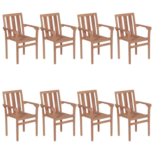 Stackable Patio Chairs with Cushions 8 pcs Solid Teak Wood